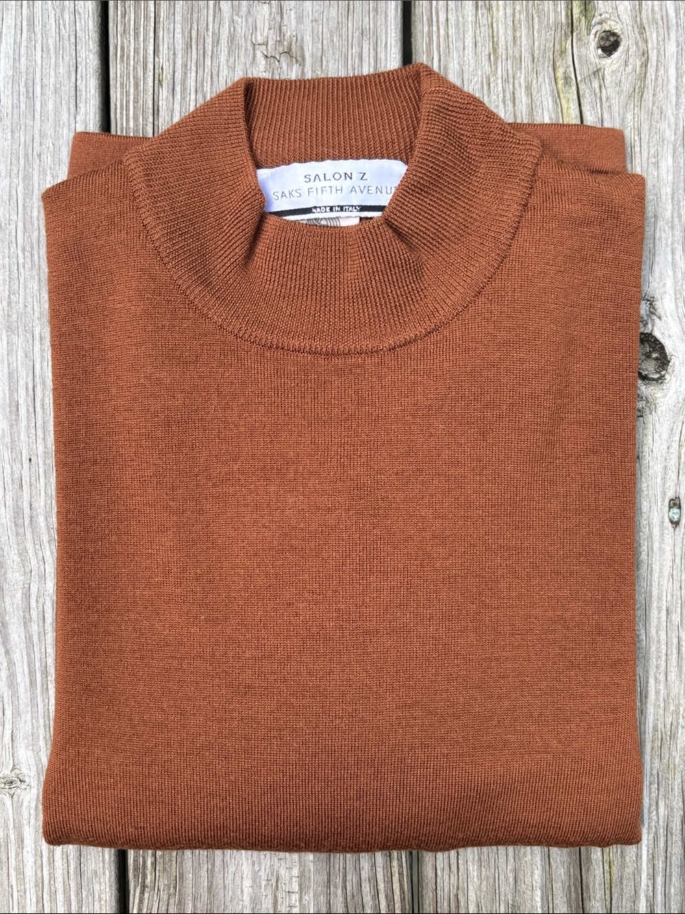 VTG Saks Fifth Avenue Salon Z Pure Wool Mock Neck Sweater Rust Brown 3X Italy
